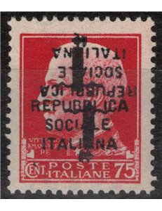ITALY RSI 1944 Variety 75c Imperial (double inverted overprint) MNH**