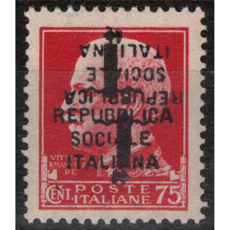 ITALIA RSI 1944 Varietà 75c Imperiale (doppia soprastampa capovolta) MNH**