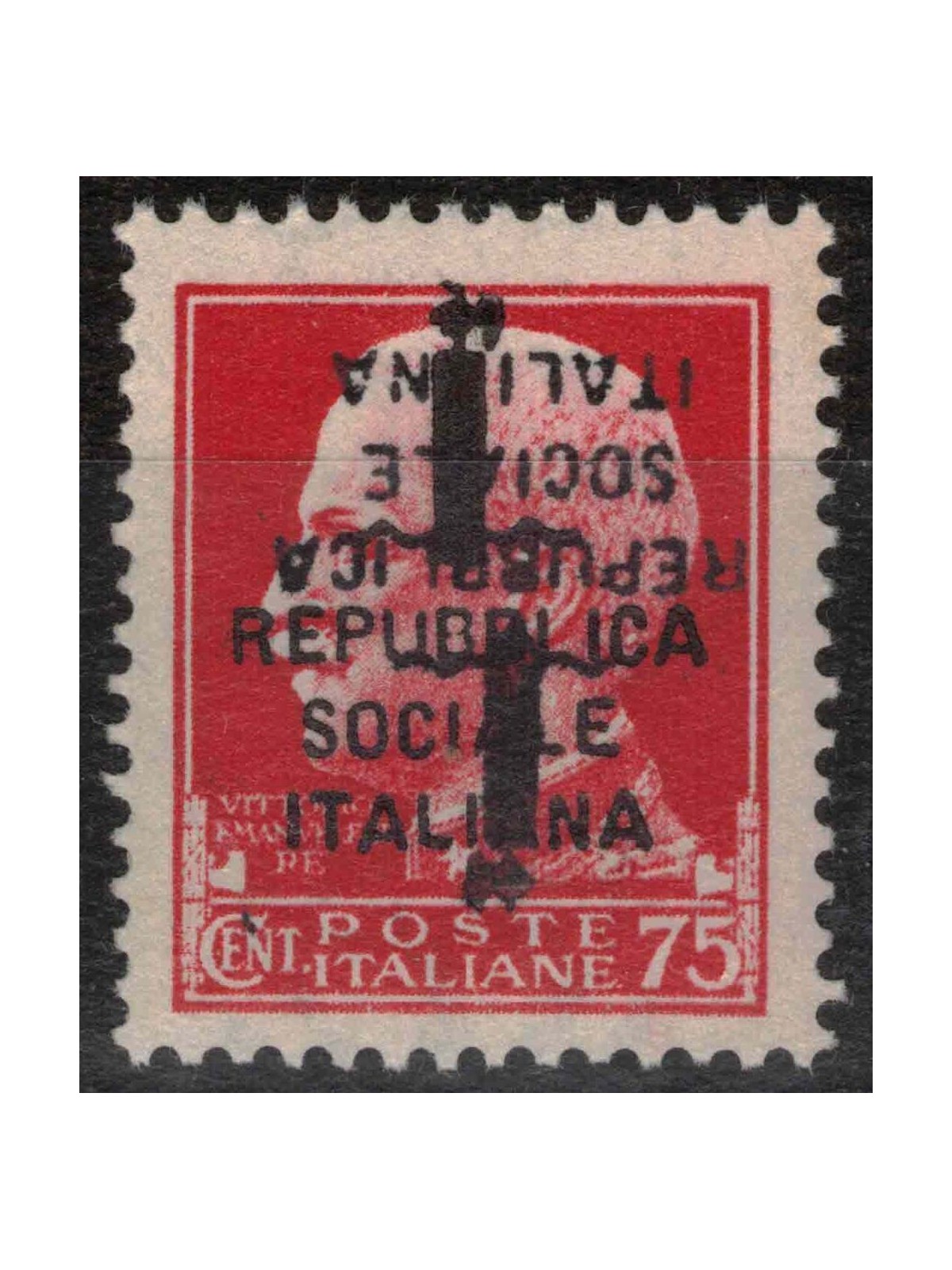 ITALIA RSI 1944 Varietà 75c Imperiale (doppia soprastampa capovolta) MNH**