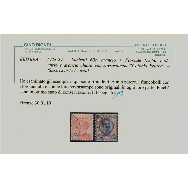 COLONIE ERITREA 1928-29 Serie ordinaria 5v us ©