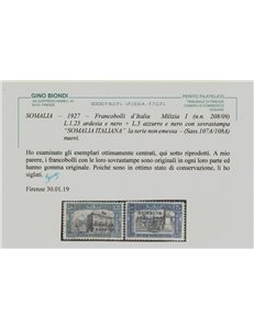 SOMALIA ITALIANA 1927 Milizia I (non emessi) 2v MH* (Lusso)