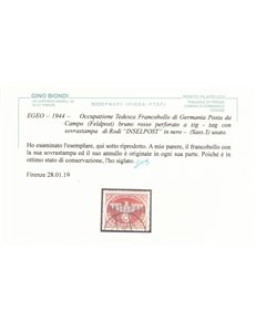 EGEO (OCCUPAZIONE TEDESCA) 1944 INSELPOST bruno rosso (Rodi) us ©
