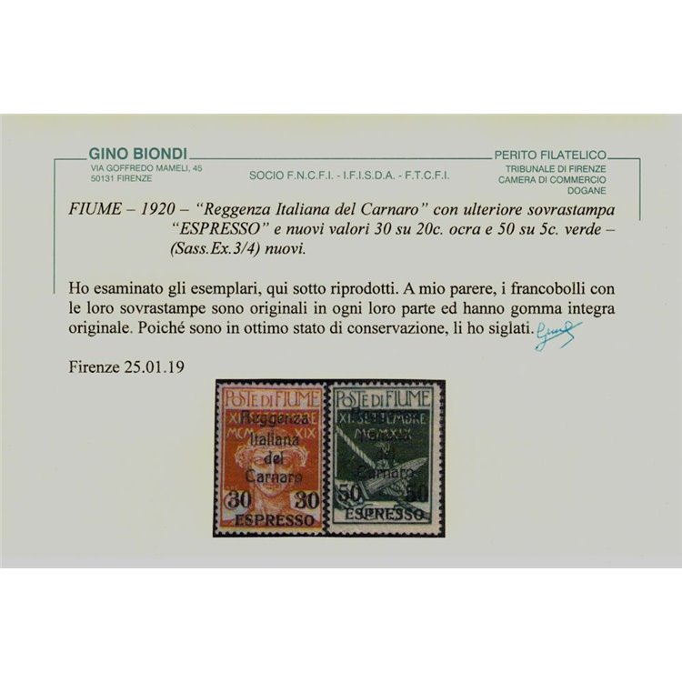 FIUME 1920 Reggenza Italiana del Carnaro (Espressi) 2v MNH** ©
