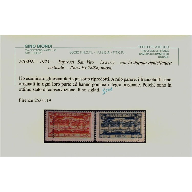 FIUME 1923 Varietà Espressi (doppia dentellatura) 2v MNH** ©