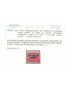 FIUME 1921 Varietà segnatasse ₤50 su 60c carminio (Decalco) MNH** ©
