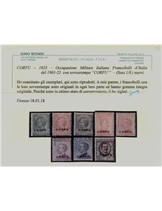 CORFU' (OCC. ITALIANA) 1923 Serie ordinaria soprastampata 8v MNH** ©