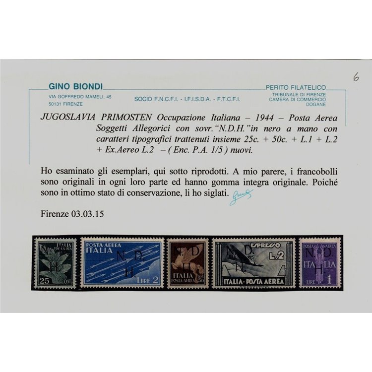 PRIMOSTEN (JUGOSLAVIA) 1944 Posta aerea 5v MNH** ©