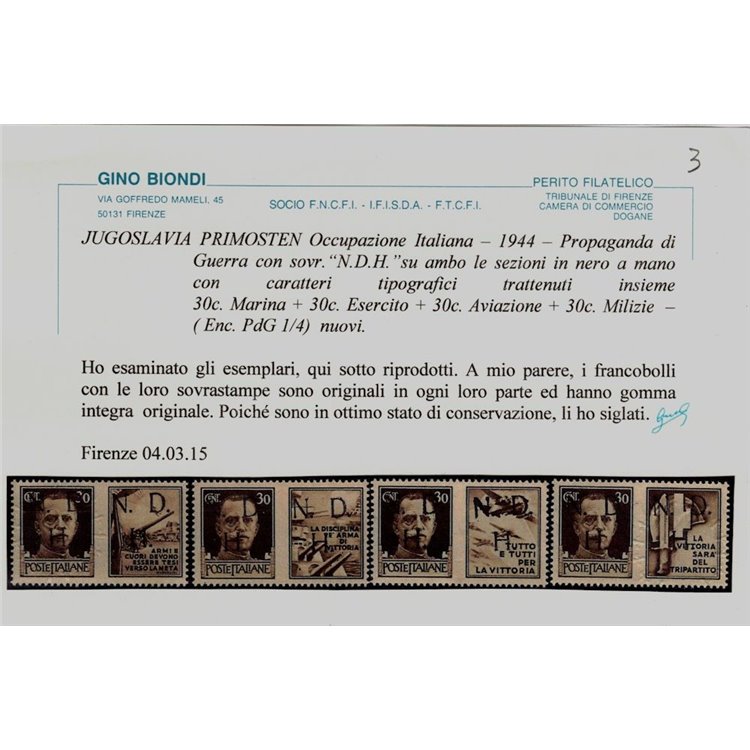 PRIMOSTEN (JUGOSLAVIA) 1944 Propaganda di Guerra 4v MNH** ©