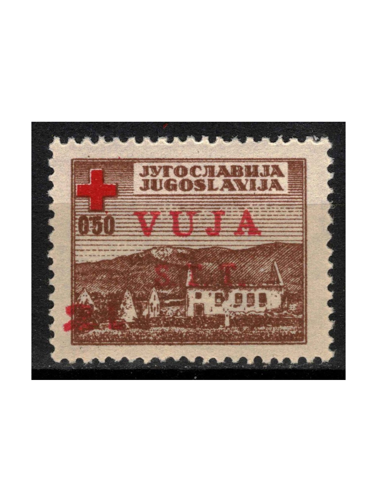 TRIESTE B 1948 Red Cross 2£ on 0.50 brown (red overprint) MNH** ©