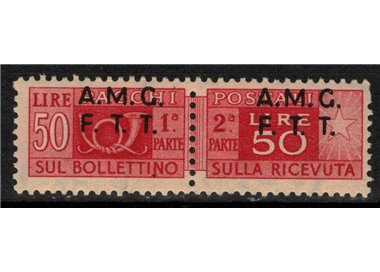 TRIESTE A 1947-48 Variety Postal Parcels 50£ red (overst. fort. moved) MNH**