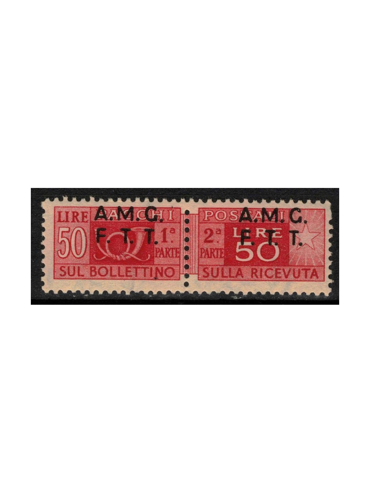 TRIESTE A 1947-48 Varietà Pacchi postali 50£ rosso (soprast. fort. spostata) MNH**