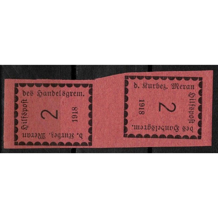 MERANO 1918 Cifra in rettangolo 2h (coppia tête-bêche) MNH** ©
