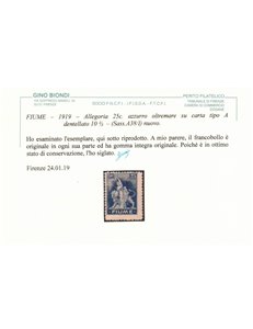 FIUME 1919 Allegoria 25c azzurro oltremare (dent. 10½) MNH** ©