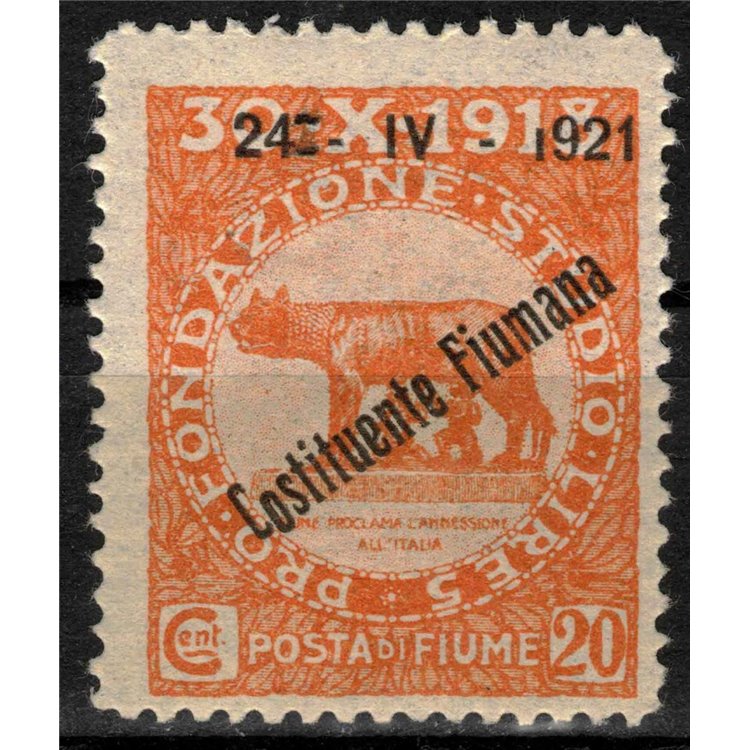FIUME 1922 Varietà 20c Pro Fondazione Studio (o fort. spostata) MNH** ©