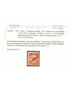 FIUME 1922 Varietà 20c Pro Fondazione Studio (o fort. spostata) MNH** ©