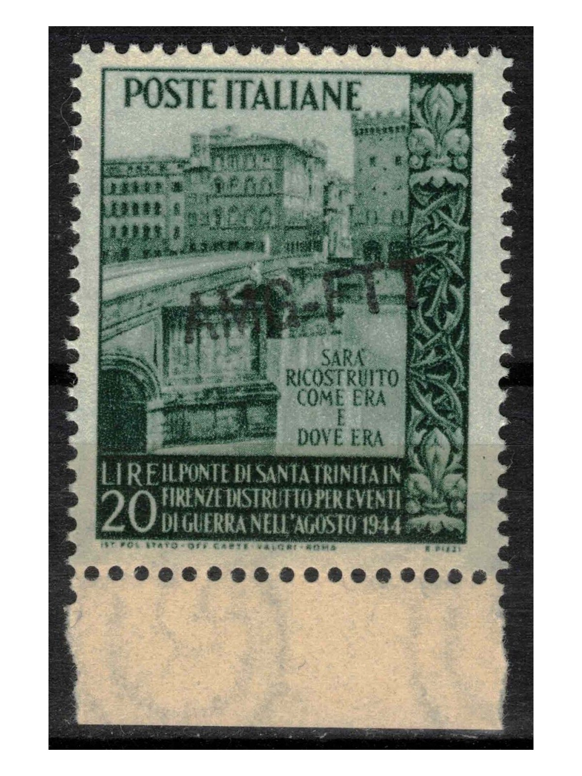 TRIESTE A 1949 Santa Trinità Bridge Variety (oblique overlay) MNH**