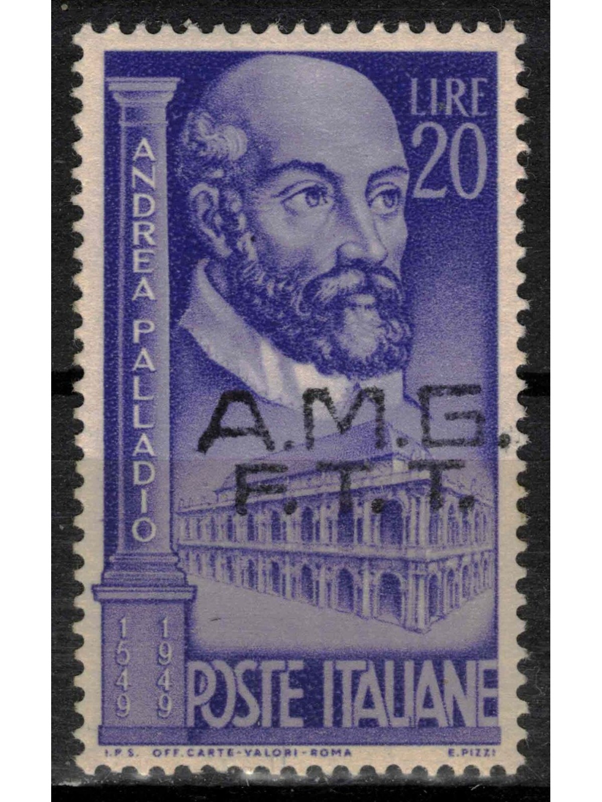 TRIESTE A 1949 Varietà Andrea Palladio (soprast. fort. spostata) MNH**