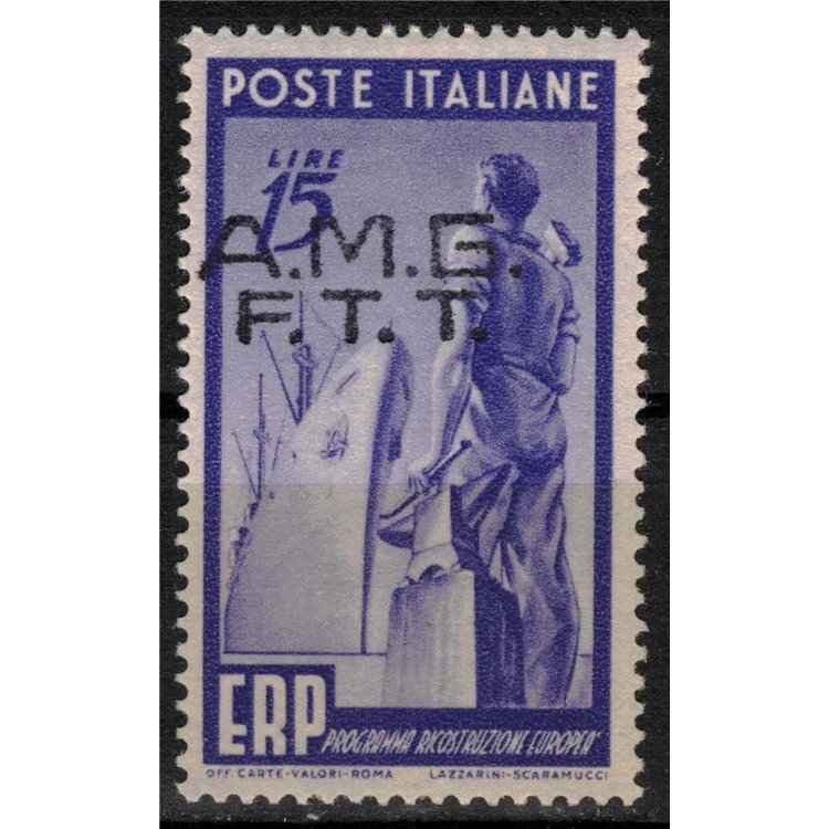 TRIESTE A 1949 Variety 15£ ERP (overst. fort. moved) MNH**