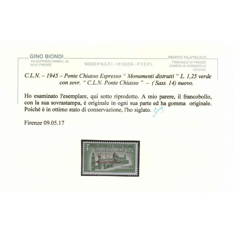 PONTE CHIASSO 1945 Monumenti distrutti (Espresso) MH* ©