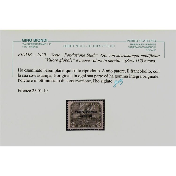 FIUME 1920 Valore globale 4v MNH** ©