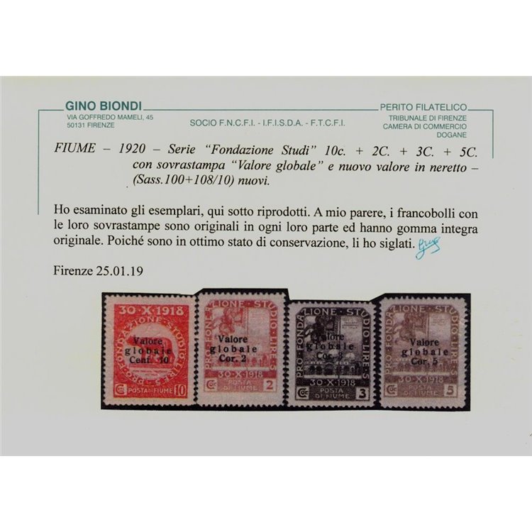 FIUME 1920 Valore globale 13v MNH** ©