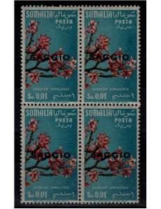 SOMALIA AFIS 1956 Fiori 1c (Saggio) in quartina MNH**