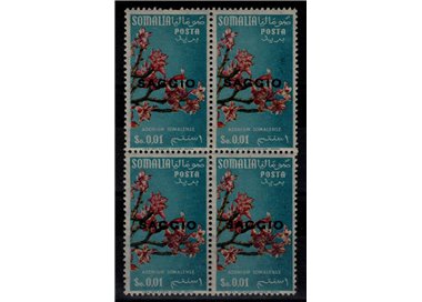 SOMALIA AFIS 1956 Fiori 1c (Saggio) in quartina MNH**