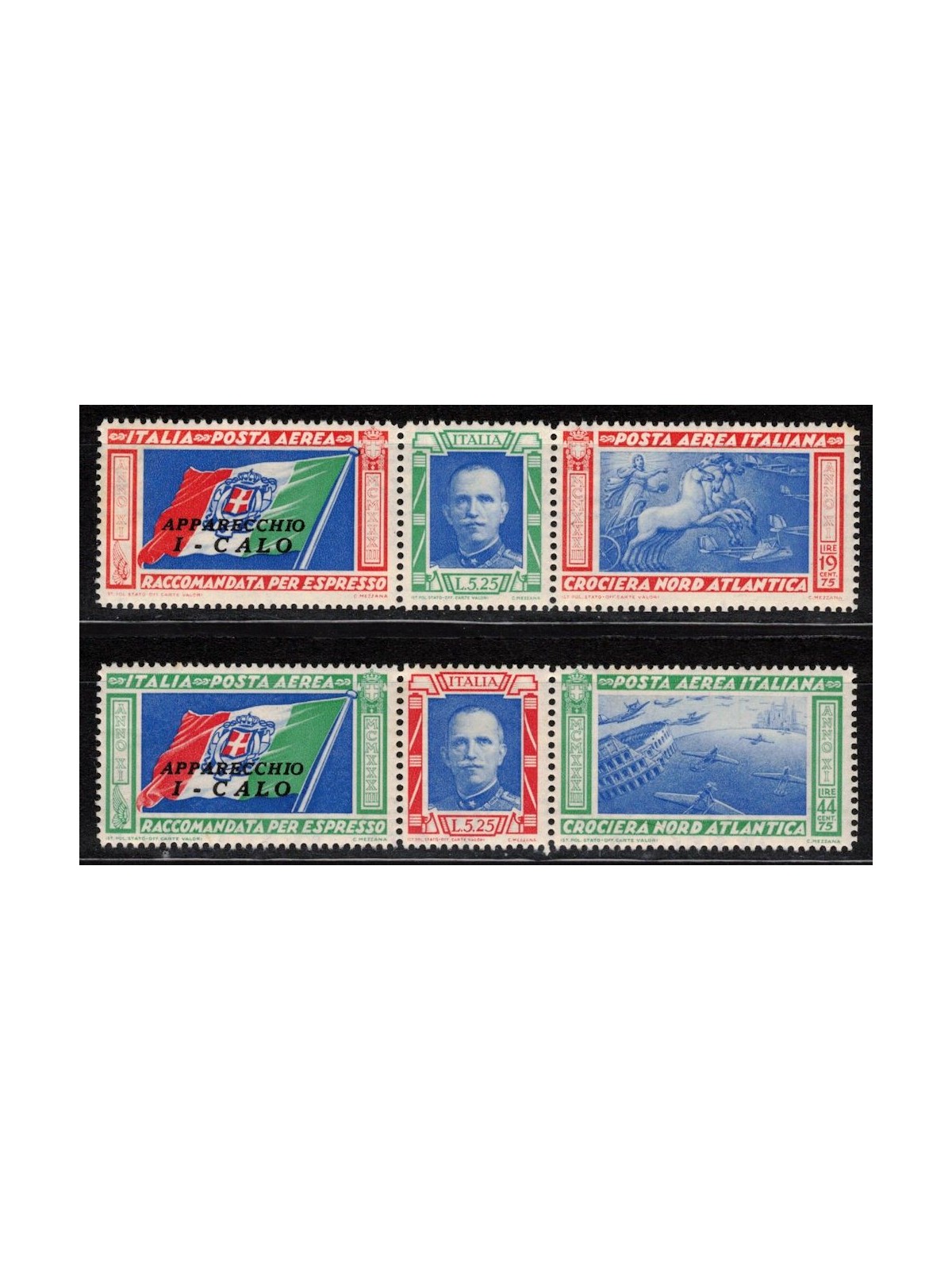 ITALY KINGDOM 1933 North Atlantic Cruise CALO 2 triptychs MH*