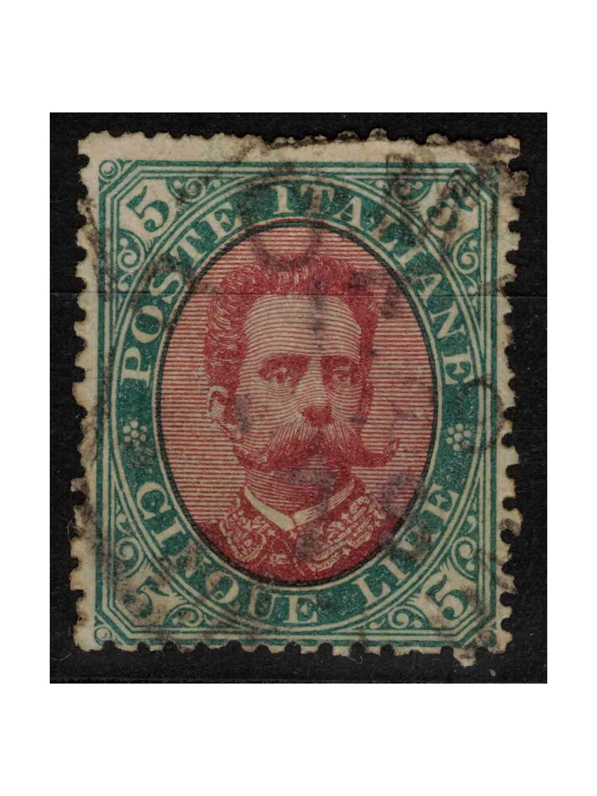 ITALY KINGDOM 1889 Umberto I £5 green and carmine us ©