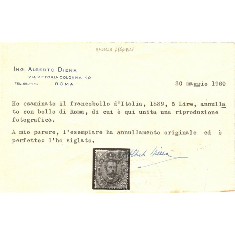 ITALIA REGNO 1889 Umberto I ₤5 verde e carminio us ©