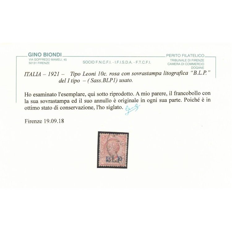 ITALIA REGNO 1920-23 BLP 10c rosa us ©