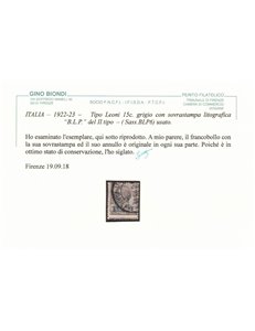 ITALIA REGNO 1922-23 BLP 15c grigio us ©