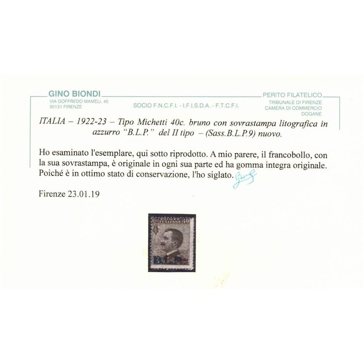 ITALIA REGNO 1922-23 BLP 40c bruno MNH** ©