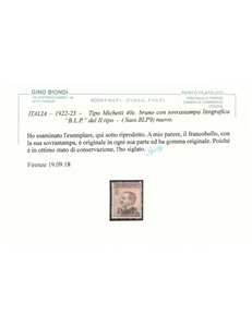 ITALIA REGNO 1922-23 BLP 40c bruno MH* ©