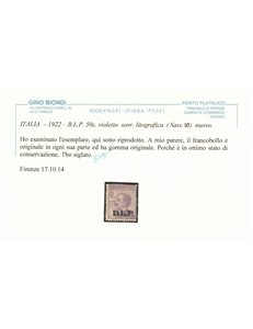 ITALIA REGNO 1922-23 BLP 50c violetto MH* ©