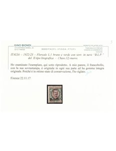 ITALIA REGNO 1922-23 BLP 1₤ bruno e verde MNH** ©
