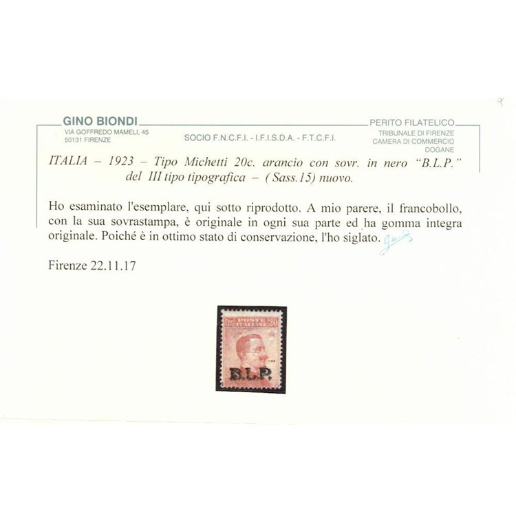 ITALIA REGNO 1923 BLP 20c arancio MNH** ©