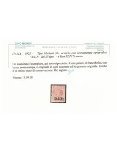 ITALIA REGNO 1923 BLP 30c bruno arancio MH* ©