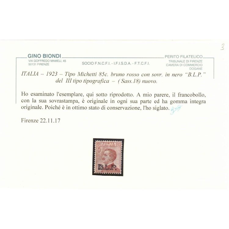 ITALIA REGNO 1923 BLP 85c bruno rosso MNH** ©