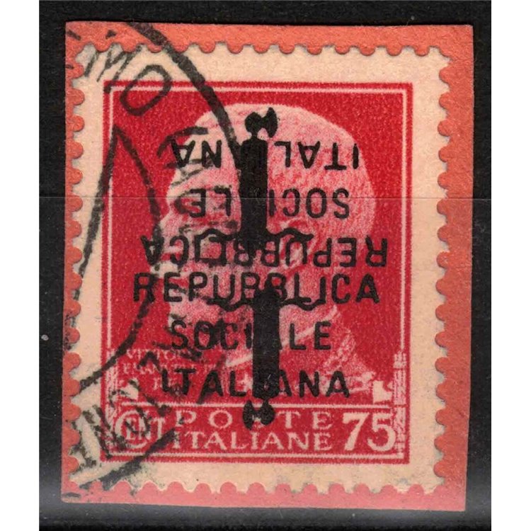 ITALY RSI 1944 Variety 75c Imperial (double inverted overprint) us