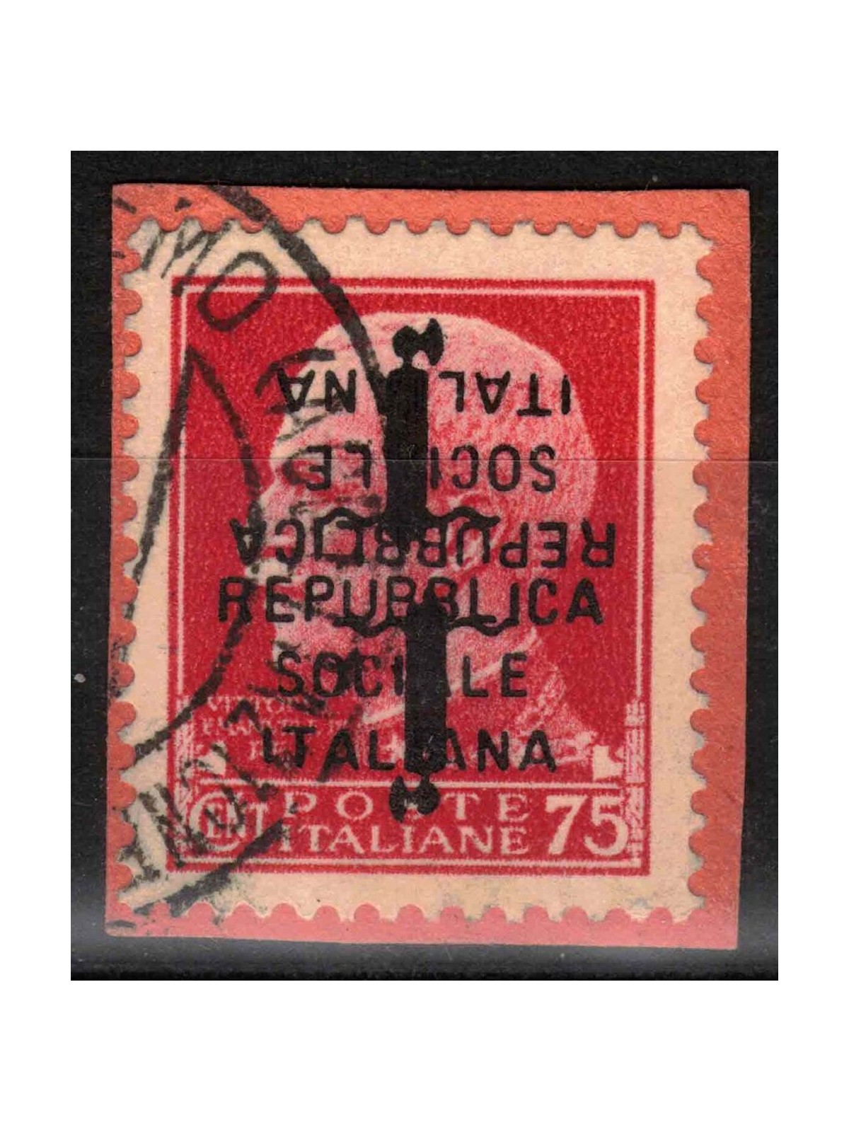 ITALY RSI 1944 Variety 75c Imperial (double inverted overprint) us