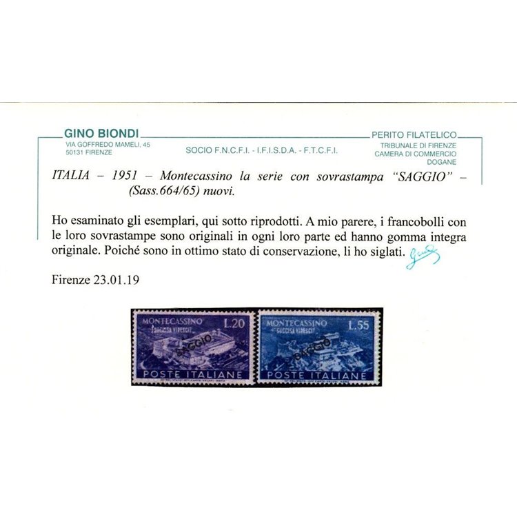 ITALIA 1951 Abbazia di Montecassino (Saggio) MNH** ©