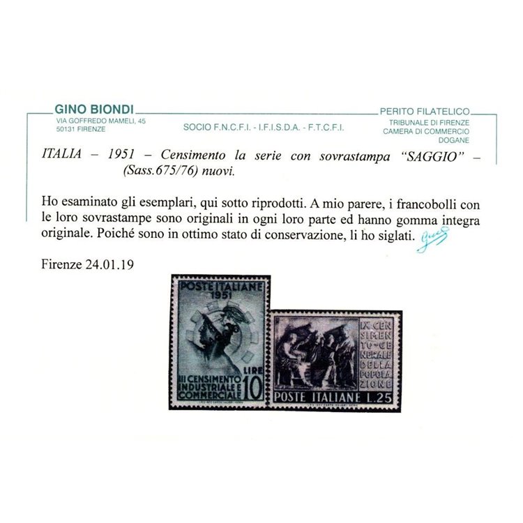 ITALIA 1951 Censimento (Saggio) MNH** ©