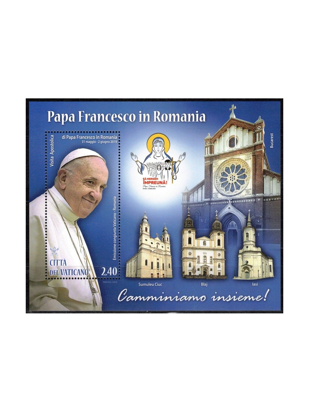VATICANO 2019 Papa Francesco in Romania BF MNH**