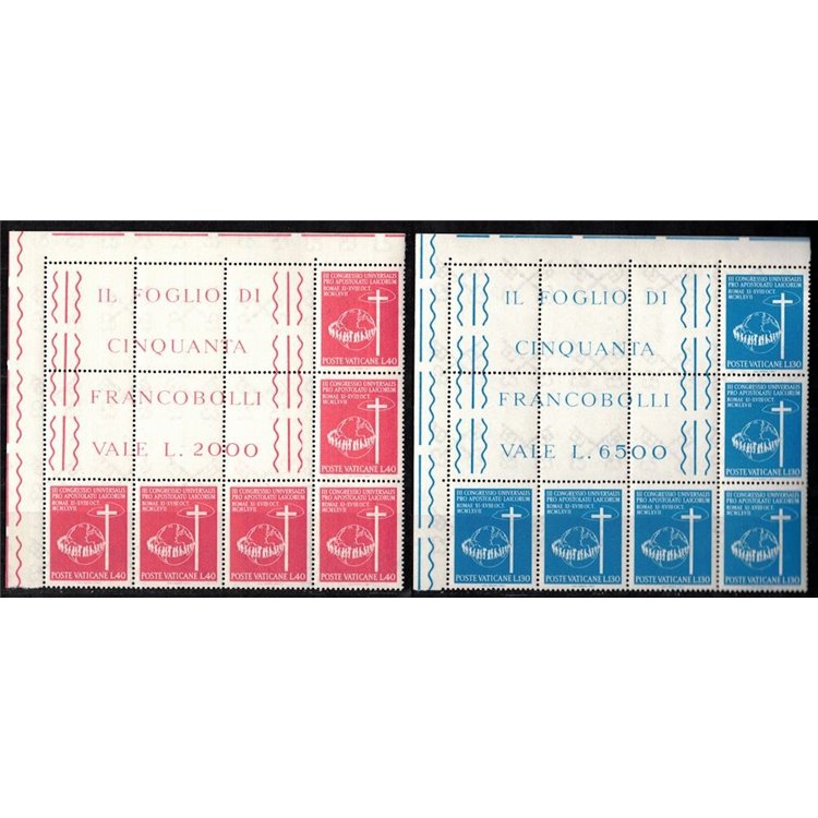VATICANO 1967 Apostolato dei laici (blocchi angolari di 6) MNH**