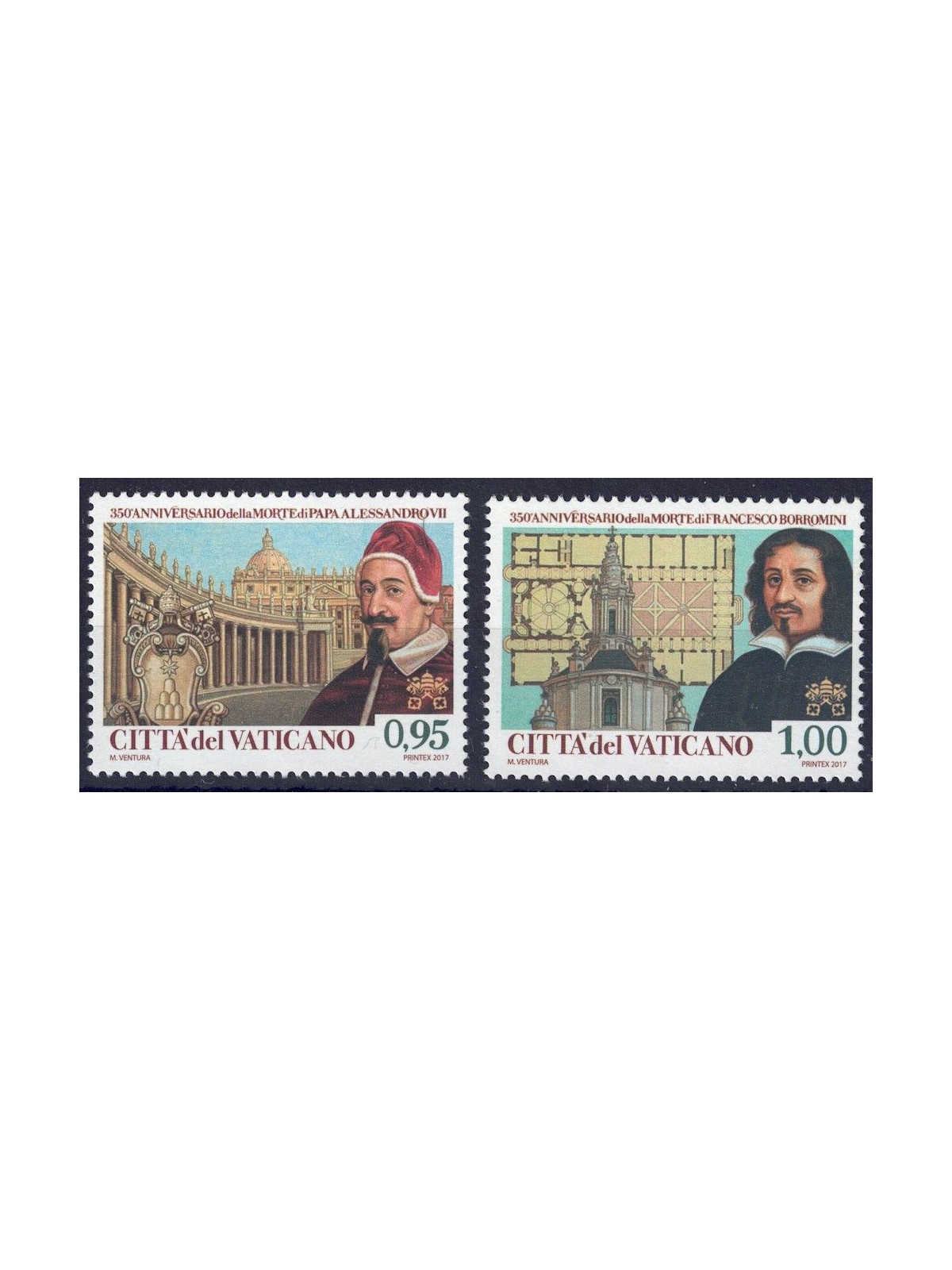 VATICAN 2017 Pope Alexander VII and Francesco Borromini 2v MNH**