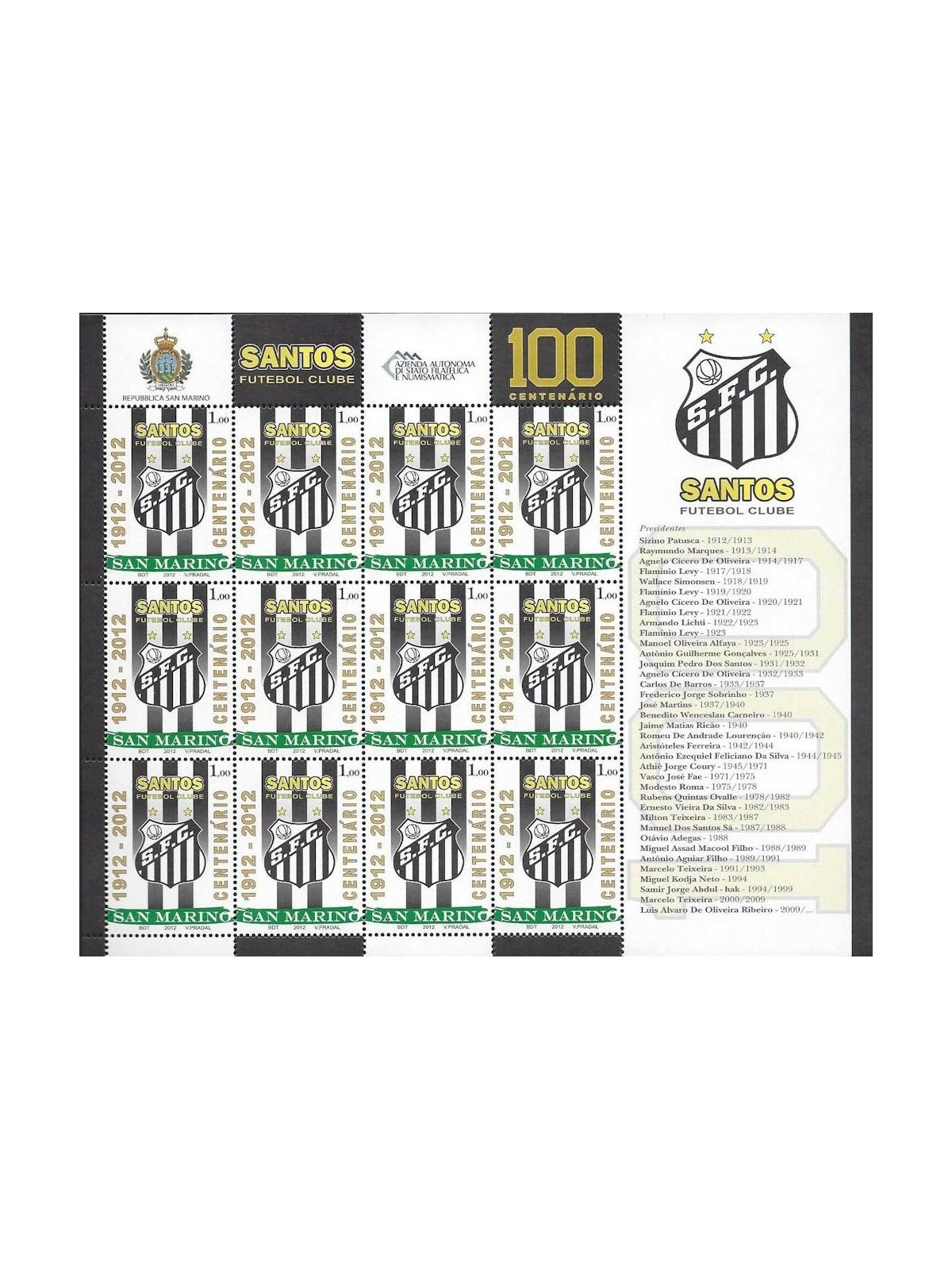 SAN MARINO 2012 Santos Football Club m/s MNH**