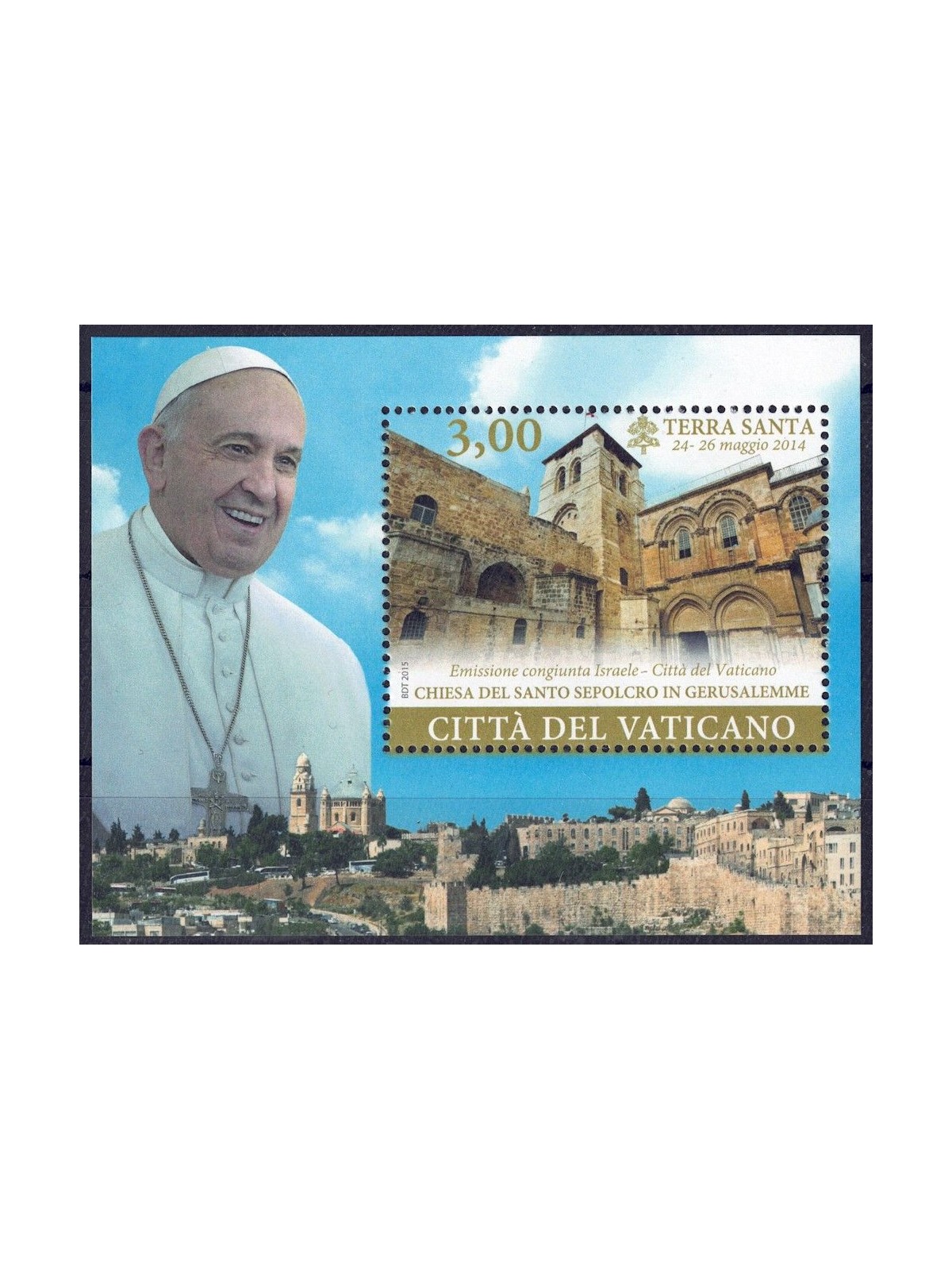 VATICANO 2015 Viaggio del Papa in Terra Santa BF MNH**