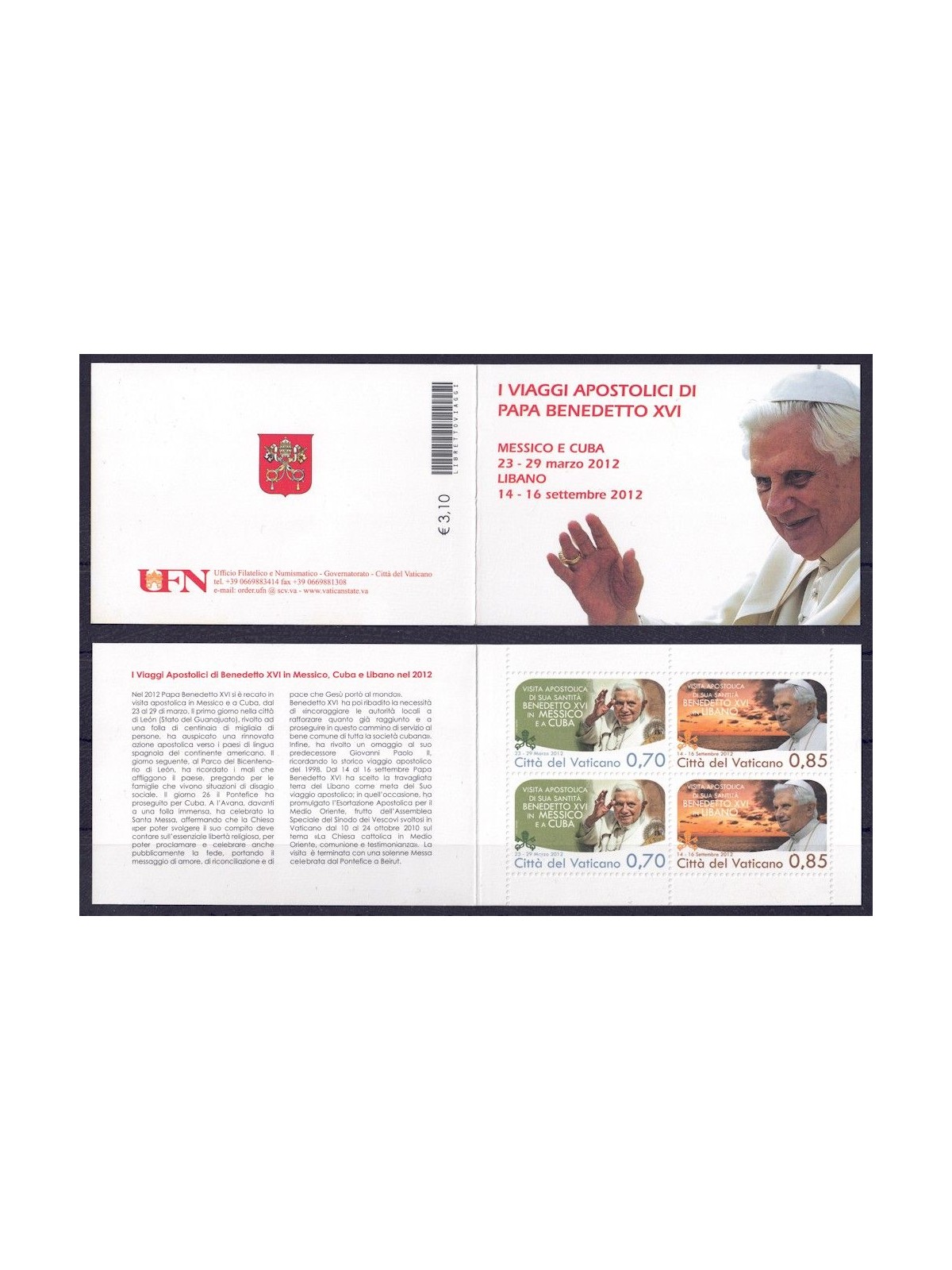 VATICANO 2013 Viaggi del Papa LB MNH**
