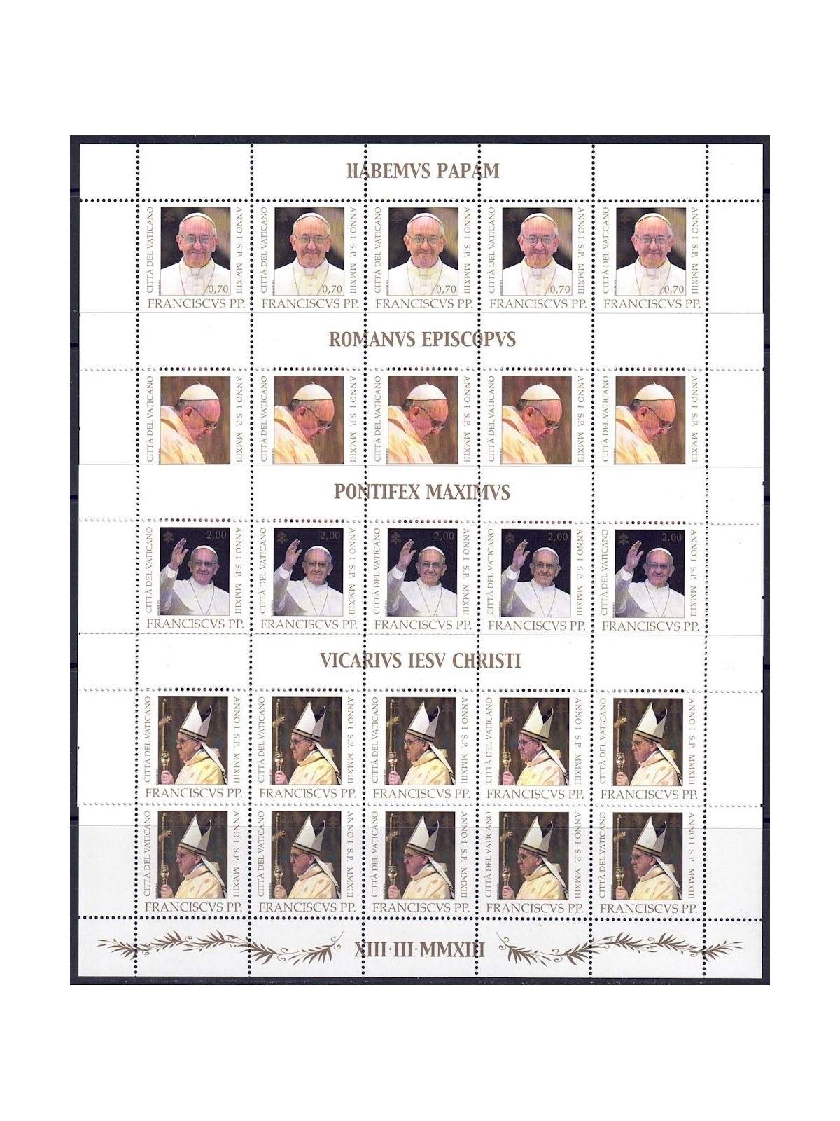 VATICAN 2013 Beginning of the Pontificate of Pope Francis 4 m/s MNH**